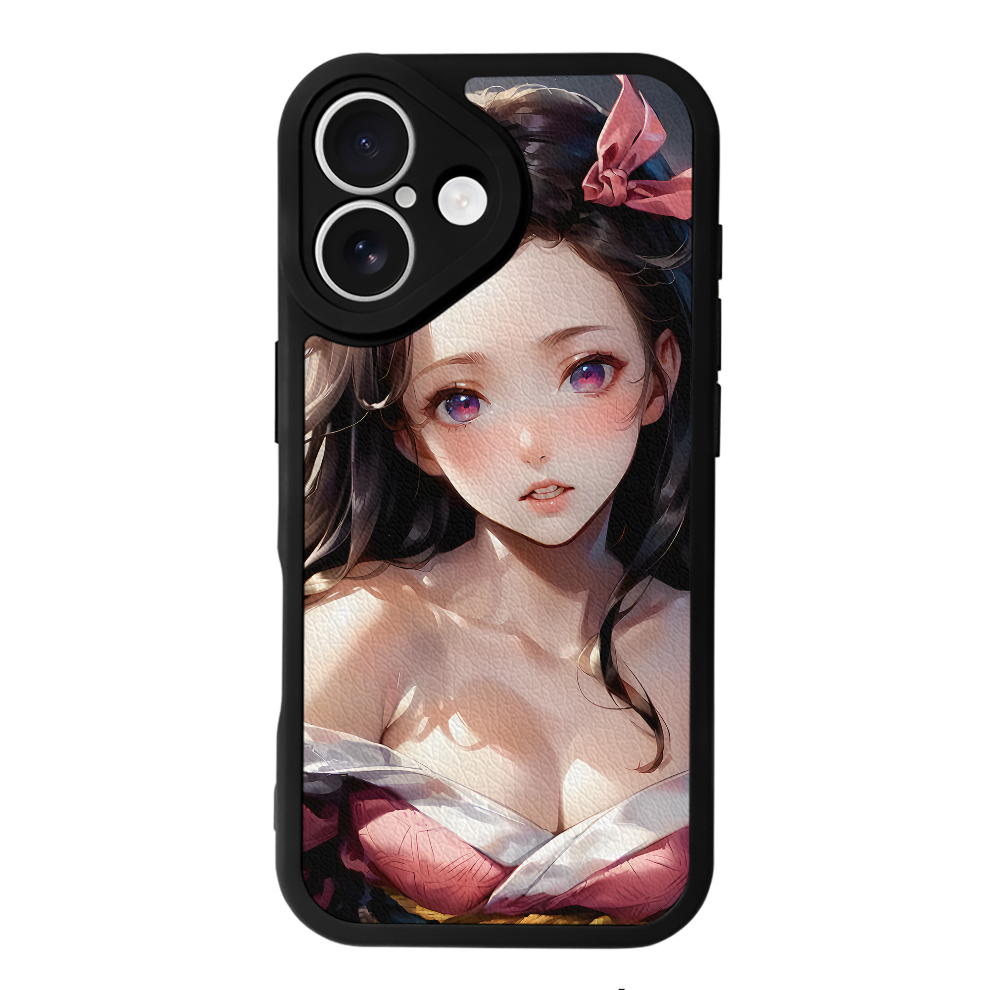 （画像用） 鬼滅の刃（きめつのやいば）竈門 禰󠄀豆子／かまど ねずこ Kamado Nezuko 【iPhone 16シリーズ対応】シリコンスマホケース（レザー調） 材質：シリコン
